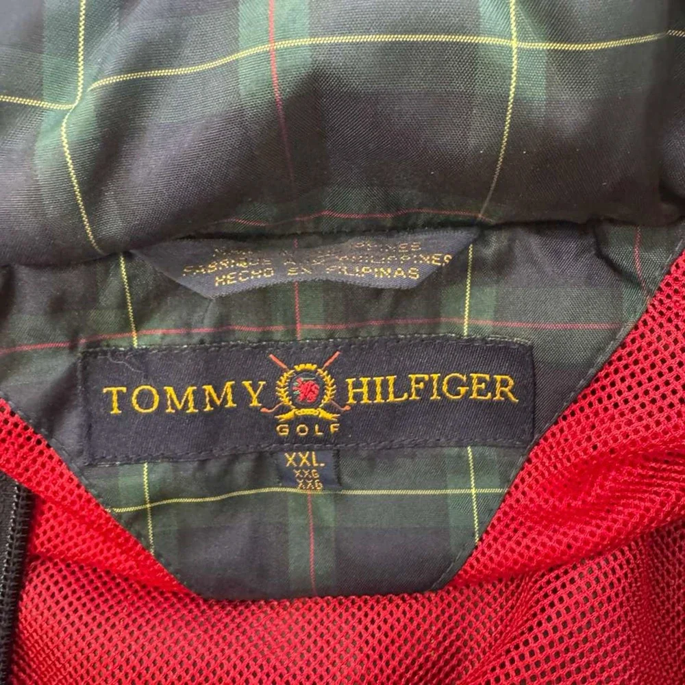 Tommy Hilfiger Golf 1/4 Zip Pullover Windbreaker Navy Plaid Jacket Hooded sz XXL
